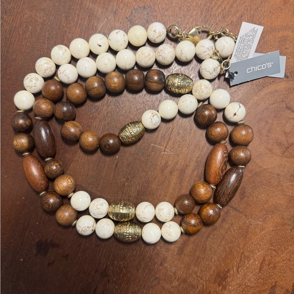 Chico’s Howlite and Wood Long Necklace NWT - Picture 2 of 7